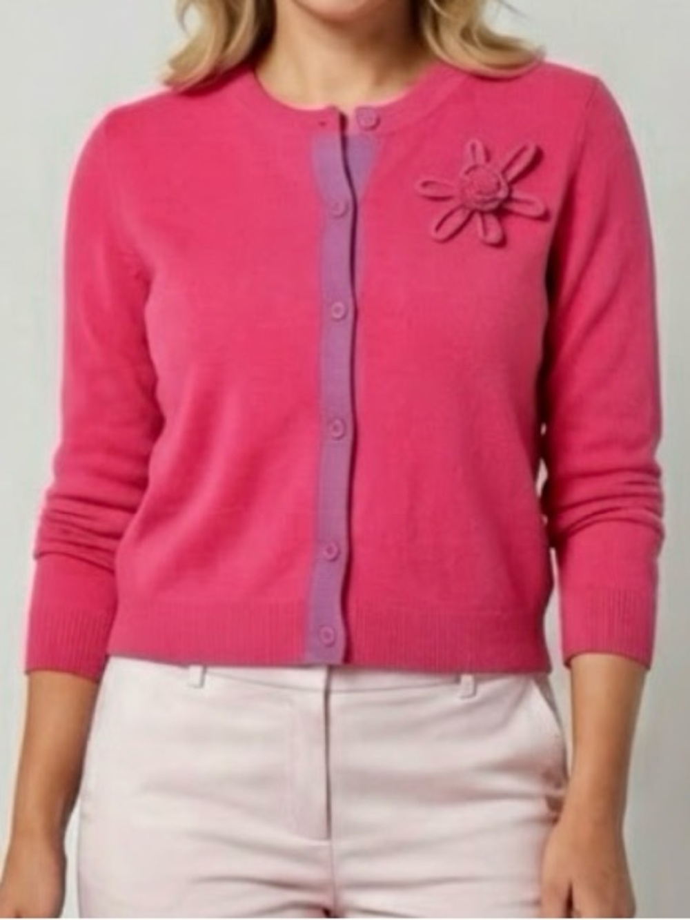 VTG Pink Silk Angora Cardigan 3/4 Sleeve Dopamine Dressing Barbiecore PM